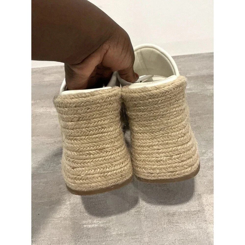 Zara White Leather Chunky Platform Sandals Jute Espadrille Mules NWT Size 37 6.5 - Picture 9 of 11